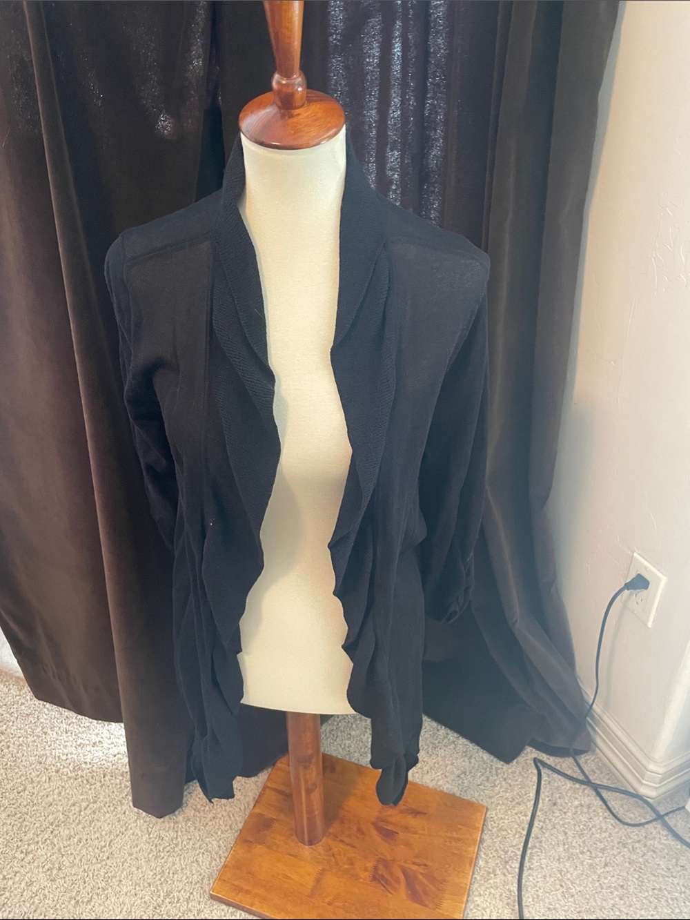 Chico's Black Open-Front Ruffle Trim Jacket
